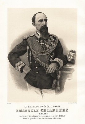 Emanuele Chiabrera Castelli Italia Italy Italien General Litho Portrait 1870
