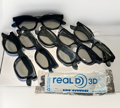 Lot of 7 RealD 3D Glasses Black Passive Cinema Movie Theater 1 Kids & 6 Adults