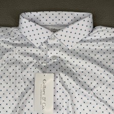 Collars Co. Polo Shirt Mens XL White Blue Geometric Stretch Performance