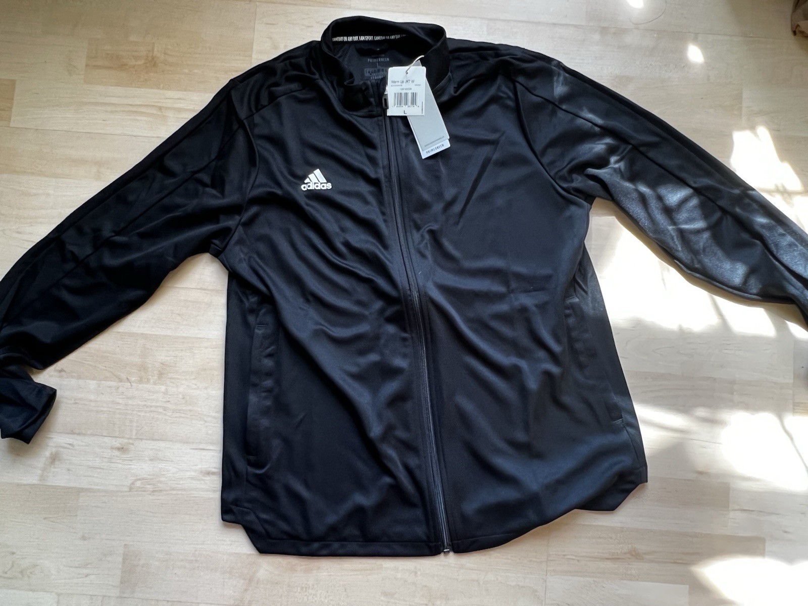 NWT Women's ADIDAS WARM-UP JACKET, Solid BLACK Aeroready /Primegreen SZ Large