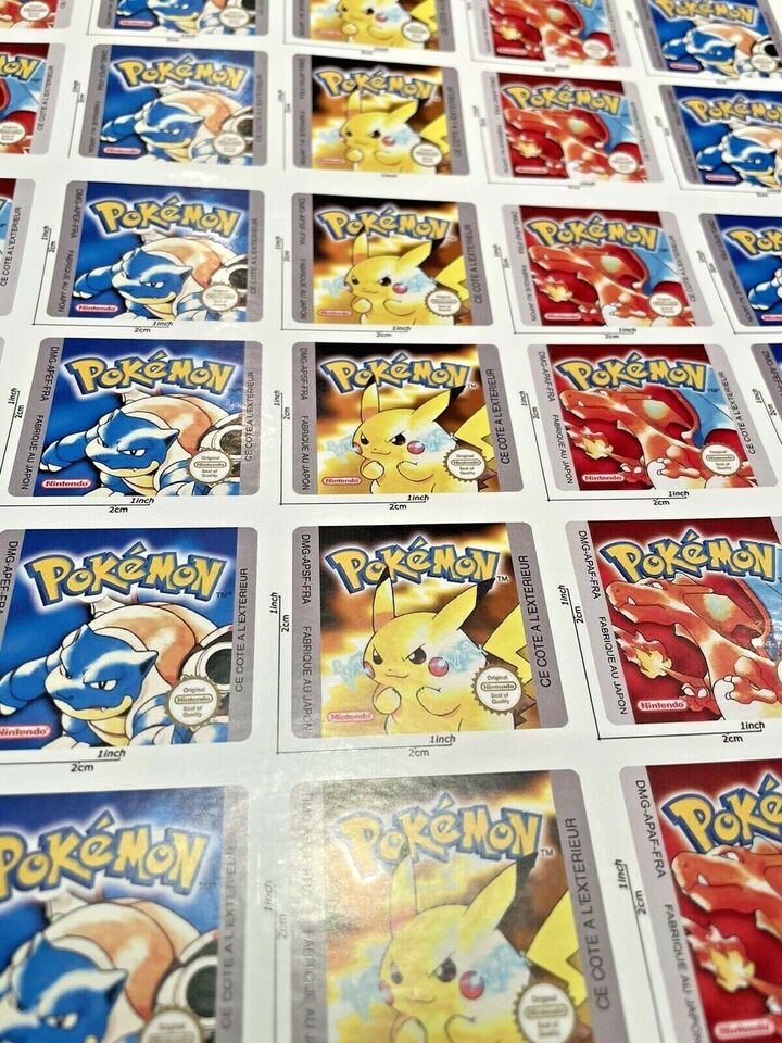 Etiquettes de remplacement Pokémon Gameboy FR Jaune, Bleu, Rouge, Crystal