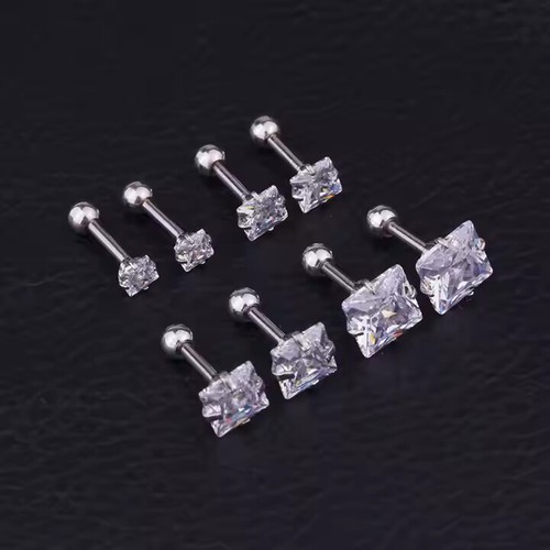 Men Stud Earrings Piercing Cartilag Clear Gem Silver Ball Flat Back Helix Men's - Picture 7 of 12