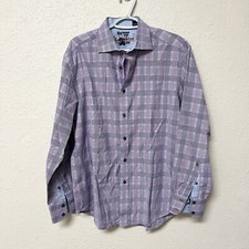 Robert Graham Dress Up Mens Button Front Shirt Purple Plaid Long Sleeve Size L