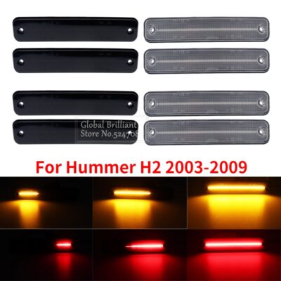 For 2003-2009 HUMMER H2 Clear Lens LED Side Marker Light Kit Amber/Front Red/Rear Replace OEM No: 25952319 Side Fender Lamps
