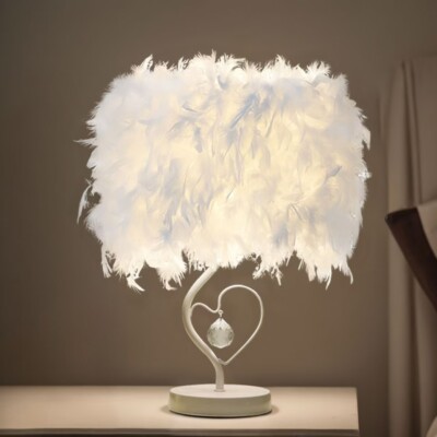 Romantische Feder Nachtlicht Feder Lampenschirm Weiße Feder Tischlampe mit Basis