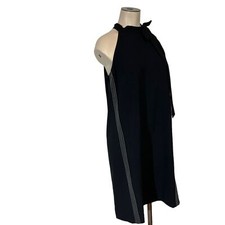 ANN TAYLOR sz 4 Bow Halter Dress Side Striped Back Keyhole Black
