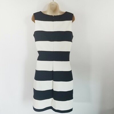 Calvin Klein Stripe Ponte Sheath Women's Dress Black/Ivory : 8