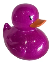 LARGE FAB FINDS RUBBER DUCK COLLECTIBLE FUCHSIA PINK PURPLE SHIMMER JEEP 6"X5"