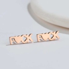 18k Rose Gold Plated Stainless Steel F Word Heart Funny Statement Stud Earrings
