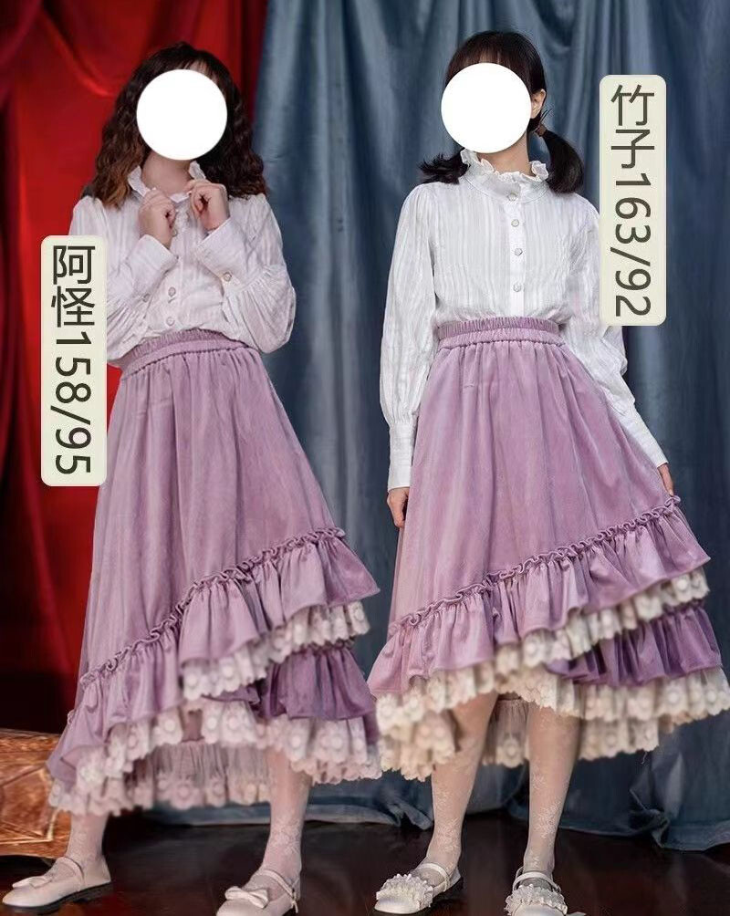 Cute Japanese Velvet Lace A-Line Winter Princess Long Skirt