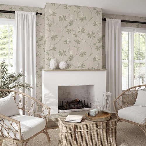 Carta da parati verde fiore Belgravia 3020 - foglia sentiero floreale - Foto 3 di 5