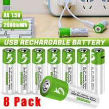 8pcs 1.5V 2600mWh AA / AAA Battery Type-C USB Rechargeable Lithium ion Batteries
