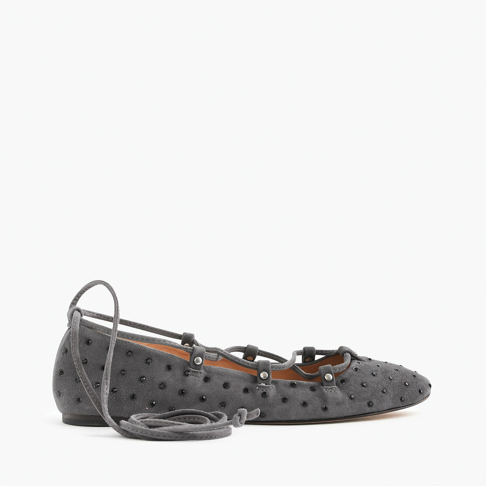 J Crew Studded Suede Lace-up Ballet Flats in Gray NWOB $228 Size 8 Style e5043
