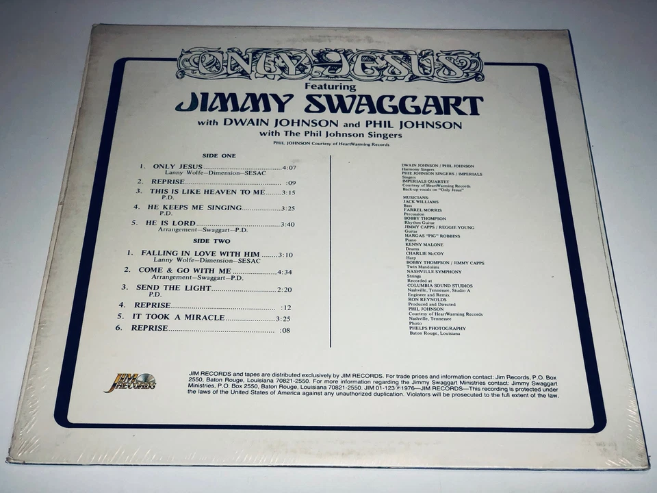 Jimmy Swaggart Only Jesus Gospel Music Lp 123 Sealed LP 22S - Image 2 of 4