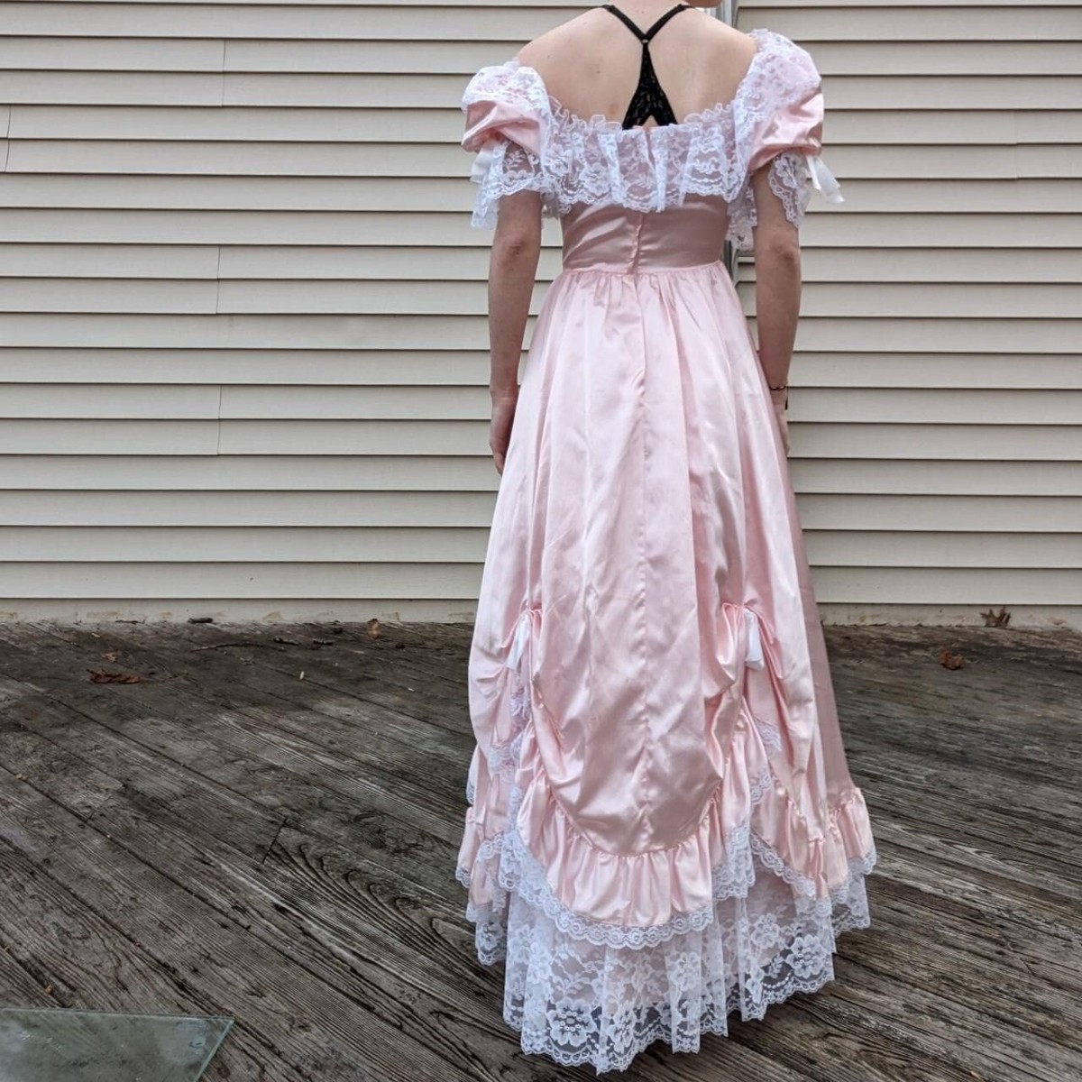 Vintage 70s 80s Pink White Southern Belle Victorian Colonial Dress