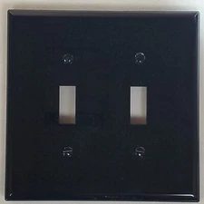 Black Duplex Toggle Switch 2-Gang Unbreakable Mid-Size Wallplate Cooper PJ2BK
