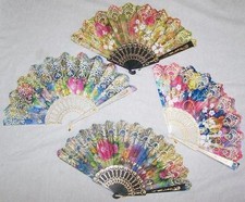 2 RAINBOW COLORS GLITTER FLOWER HAND 9 IN FANS women pocket 523 purse fan new