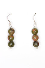Unakite Green 7mm Ball Natural Gemstone .925 Sterling Silver Earrings 1.25"