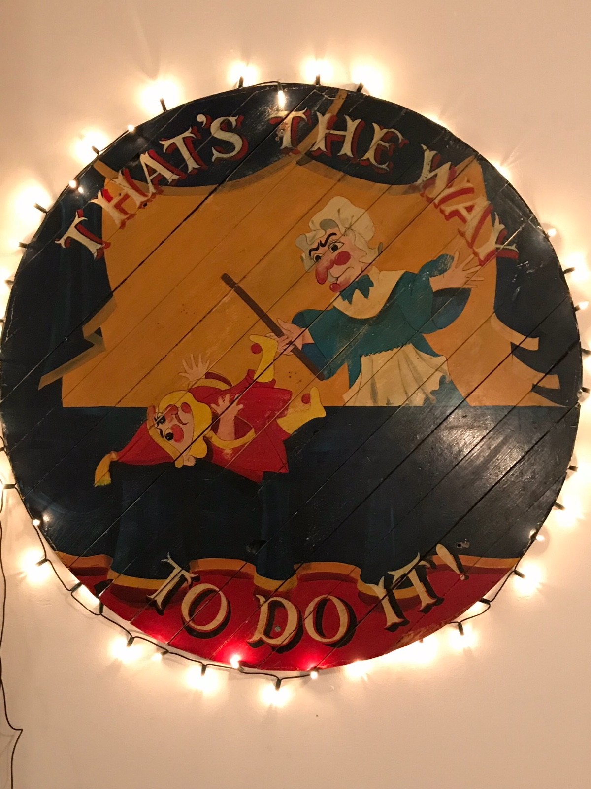 Punch and Judy Walled Mounted Folk Art 1970s Rustic Painted Barrel 990 x 35 Punch and Judy Walled Mounted Folk Art 1970s Rustic Painted Barrel 990 x 35