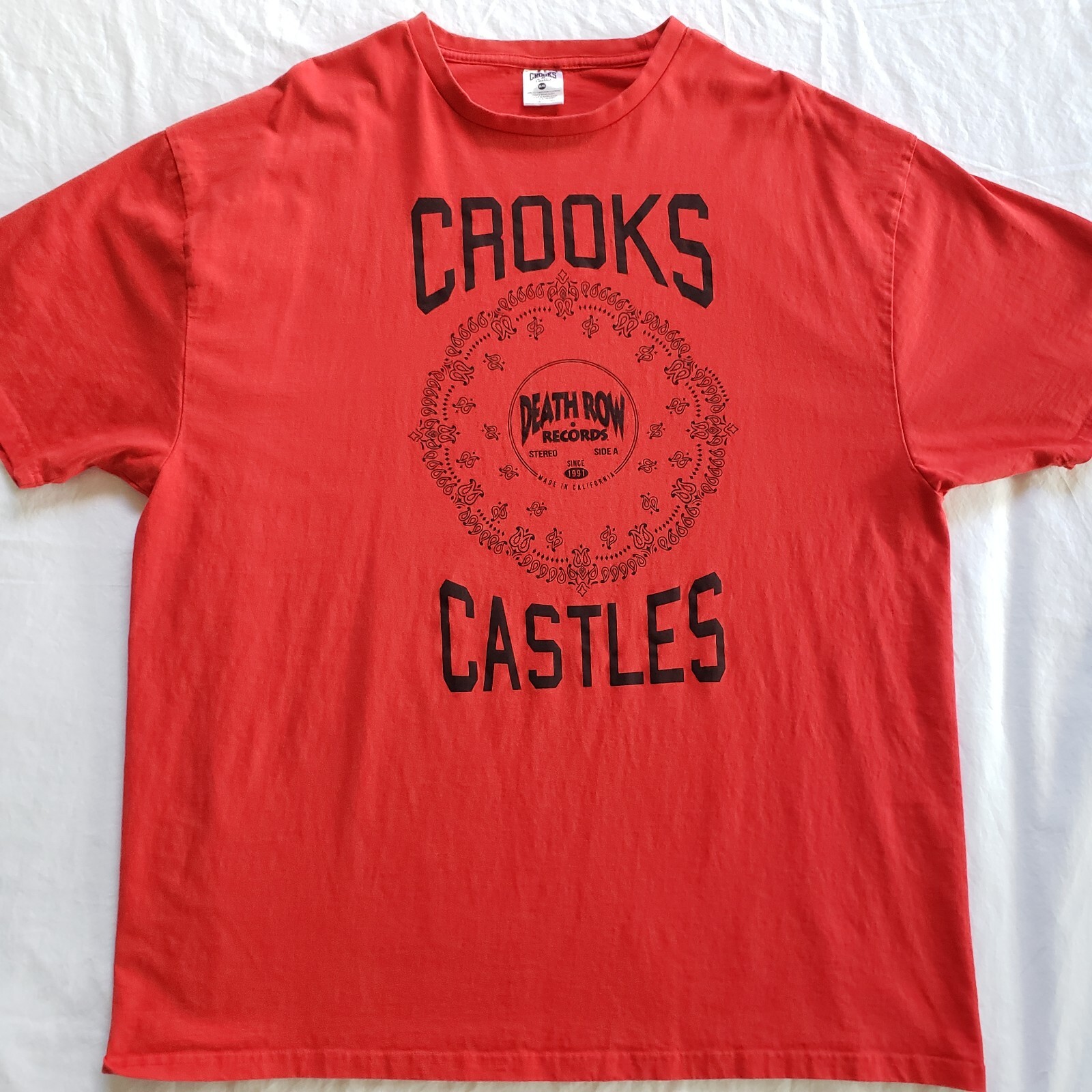 FILA Crooks & Castles Death Row Records Core Graphic T Shirt Rossa Uomo 2XL Hip Hop