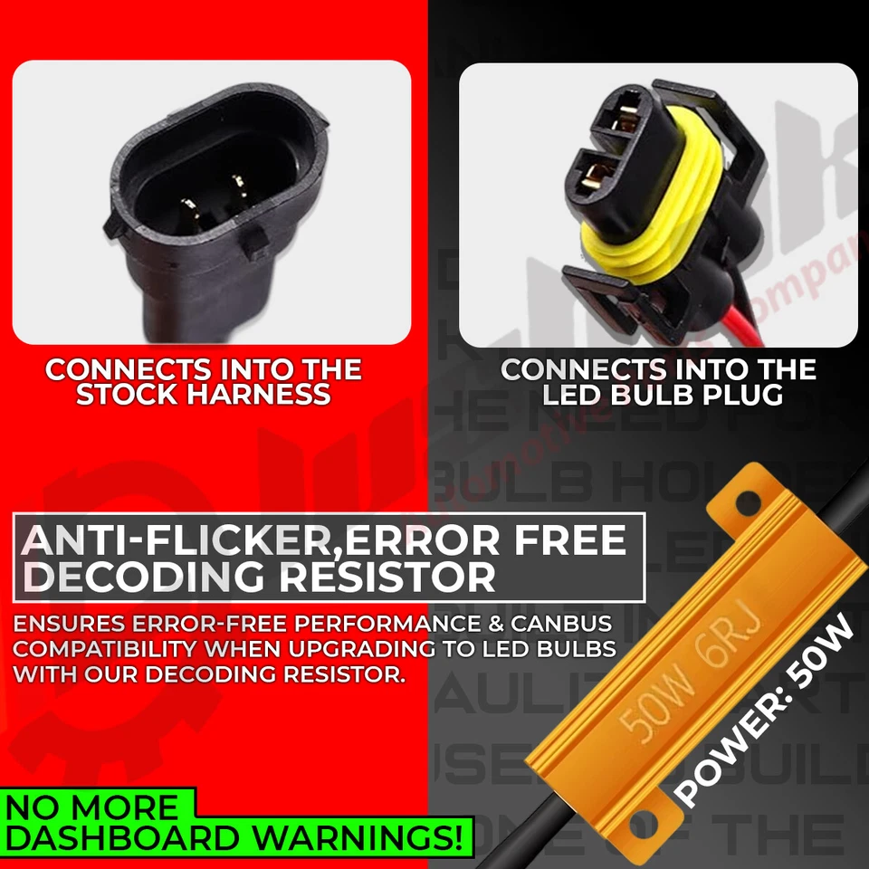 H11 LED DRL Fog Light CANBUS 50W 6Ohm Load Resistors Warning Error Free - Image 2 of 4