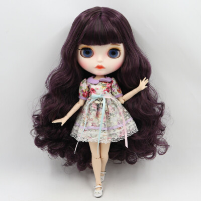 12'' Factory blythe Doll BJD Long red purple mix hair matte face lips joints body