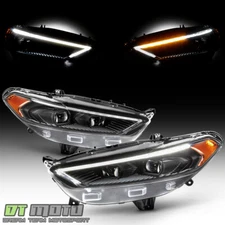 Blk 2013-2016 Ford Fusion Switchback LED DRL Dual Projector Headlights Headlamps