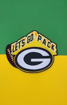 GREEN BAY PACKERS  CHEESEHEAD LET'S GO PACK EMBROIDERED IRON-ON PATCH-3.5''