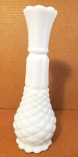 Vintage White Milk Glass Diamond Quilted Pattern 9 Inch Bud Vase