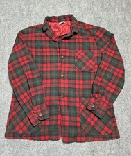VTG 70s Pendleton Wool Topman Shirt Red Plaid 3 Pocket 3 Wood Buttons Mens Large