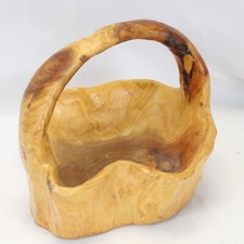 Burl Wood Basket Bowl Large Vintage Hand Carved Boho Folk Art Light Color 7"