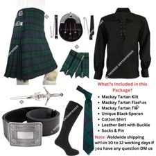 Handmade 8 yard 16oz Mackay Tartan Kilt Outfits for Men's -Custom Size Made