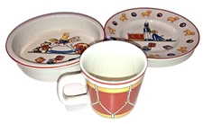 1992 Tiffany & Co child's 3pc dinner set mug plate bowl toys snear drum soldier