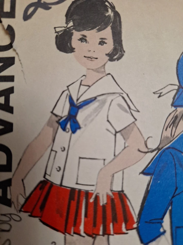 Skirt Shirt Coat Dress Sailor Girls 2 2T Advance 2775 Sewing Pattern VTG Pleat - Image 2 of 4