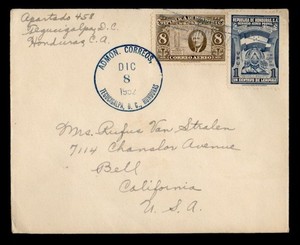 DR WHO 1952 HONDURAS TEGUCIGALPA TO USA R77121