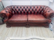 Dellbrook Brown Leather Chesterfield 3 Seater Sofa Traditional Rolled Arms