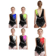 Kids Girls Bodysuit Sparkly Dancewear Ballerina Leotard Rhinestones Dance Jazz