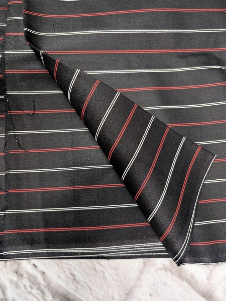 Tela a rayas de algodón pulido negro rojo blanco 4 yardas material de costura vintage Foto 2 de 4