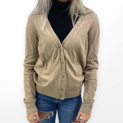 H&M Brown Basic Knit V-Neck Cardigan Sweater 