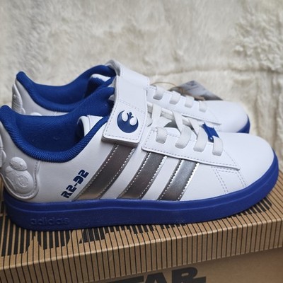 adidas DROIDS Grand Court 2.0 EL Star Wars R2-D2 Kids White/Blue Sneaker US 2.5 