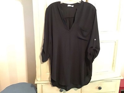 LUSH Black Poly  3/4 sleeve Tunic Blouse M EUC