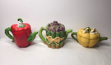 Avon Seasons Treasures Vegetables Teapots Pepper Squash & Asparagus Locking Lids
