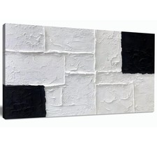 Black and White Abstract Textured Wall Art for Living Room Rectangle Painting...