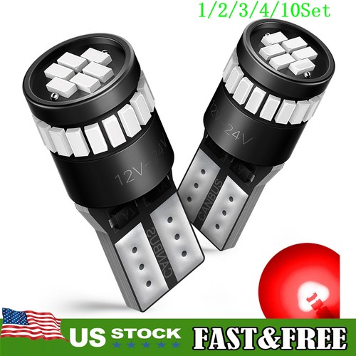 Red T10 Wedge Parking Map Dome License LED Light Bulb 194 168 2825 W5W 2/10x