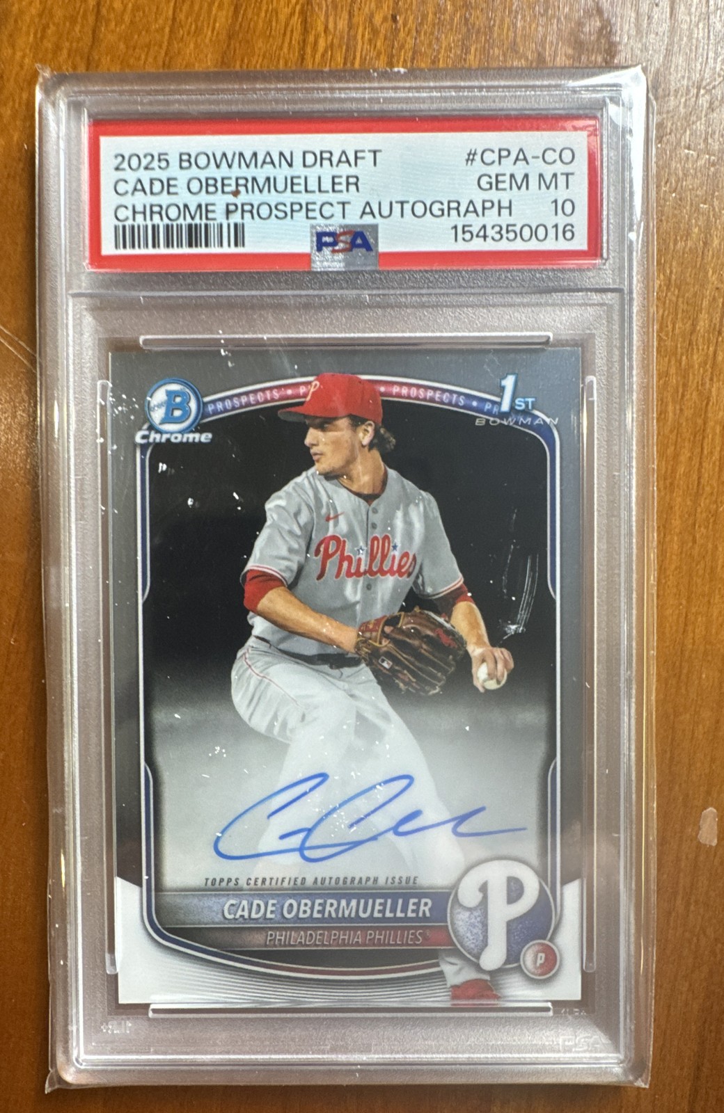 CADE OBERMUELLEE 2025 Bowman Draft - Chrome Prospect Autographs (AU, RC) PSA 10
