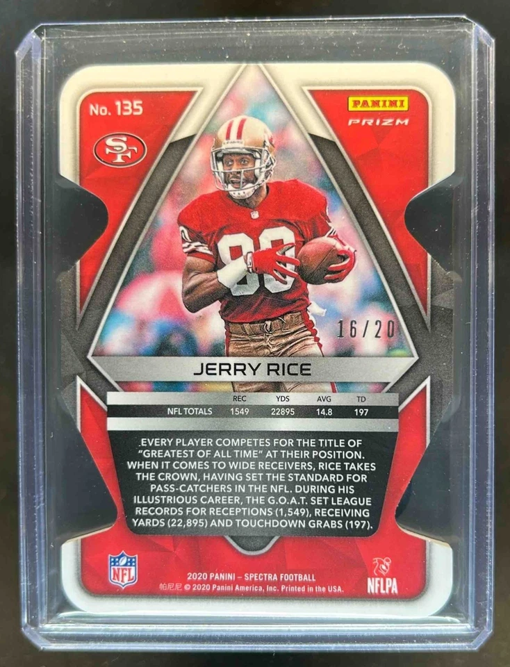 2020 Panini Spectra Jerry Rice Neon Pink Die Cut #16/20 49ers - Image 2 of 2