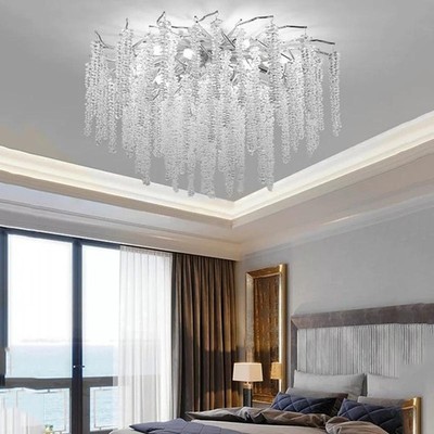 LED Ceiling Chandelier Light Chrome Round Crystal Semiflush Mount Modern Fixture