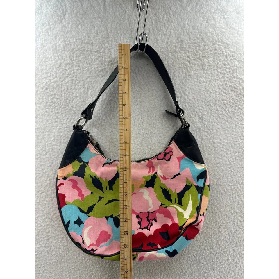 Talbots 花卉印花手提包钱包流浪汉包粉色绿色蓝色棉质可爱 — 第 3/4 张图片