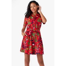 Kate Spade Botanical Garden Floral Shirt Dress Womens Medium Red Mini