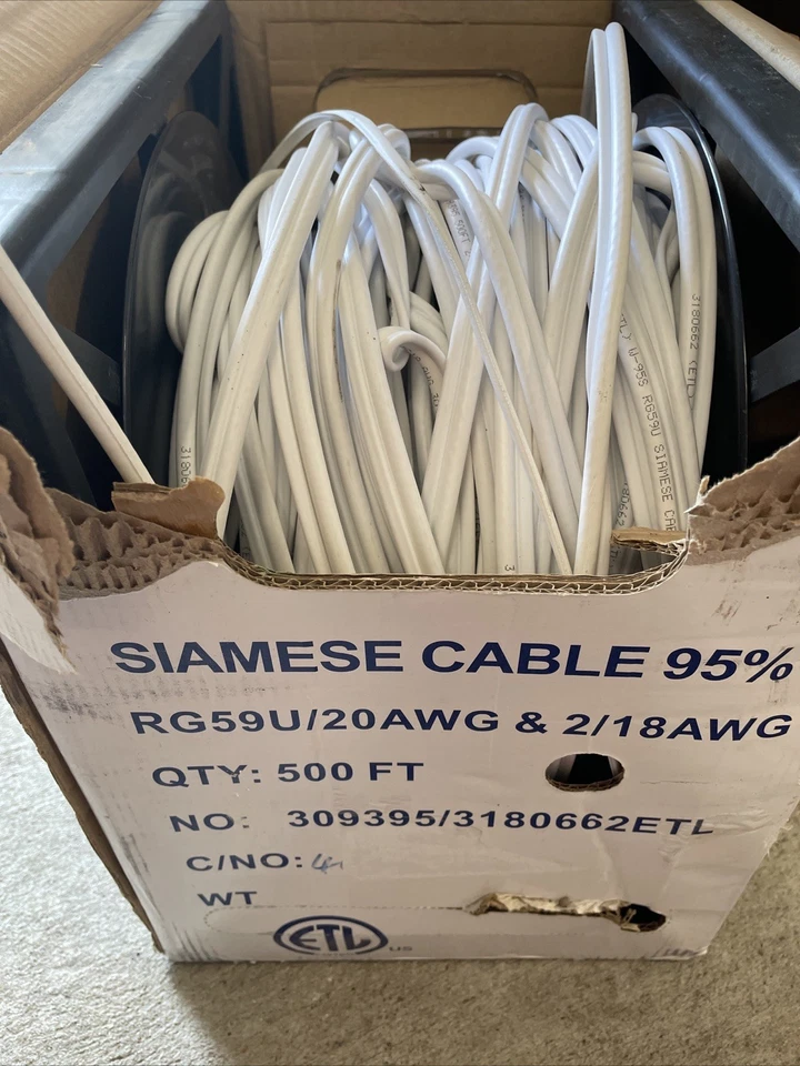 White Siamese 270 FT RG59/U Cable, 20 AWG + 2/18 AWG 95% CCTV Video Wire - Image 2 of 2